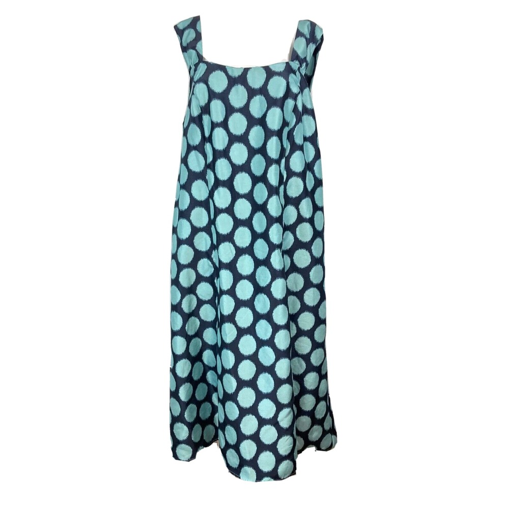 Dana‎ Kay Dress Womens Sz 20W Navy Blue Aqua Polka Dot Square Neck Midi Plus